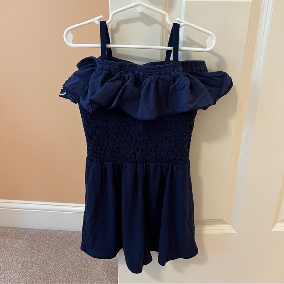 Flapdoodles Off the Shoulder Romper Navy Blue White Girls 6 - Picture 2 of 2